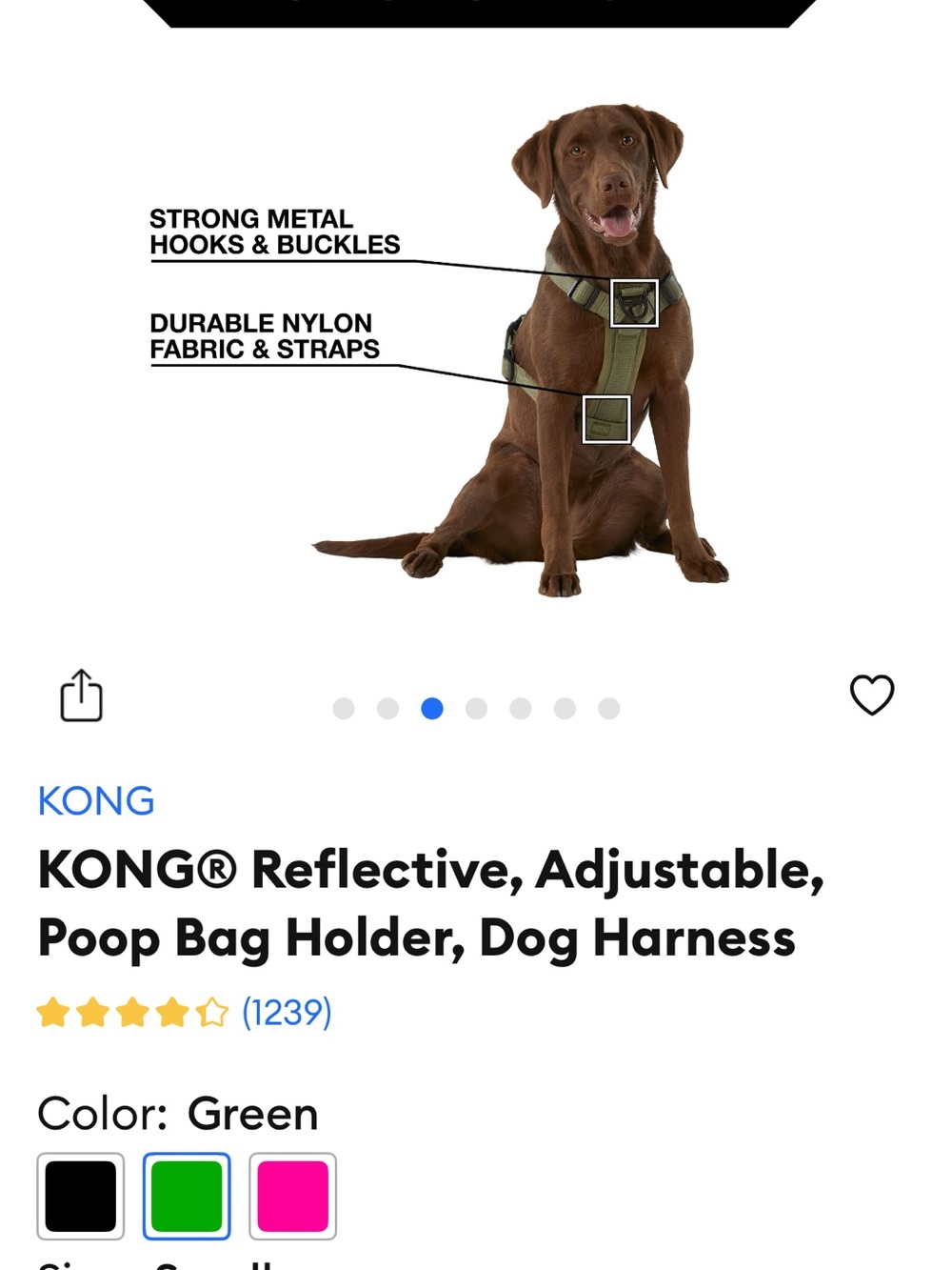 Kong Olive Green Reflective Trim Dog Harness - Picture 4 of 7